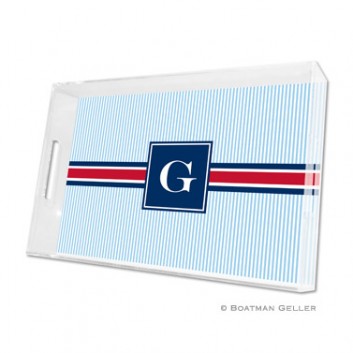 Lucite Tray – Seersucker Band Red & Navy 1 Lucite Tray - Seersucker Band Red & Navy