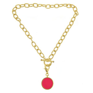 Toggle Necklace with Disc Gold/Pink