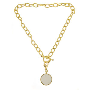 Toggle Necklace with Disc Gold/White