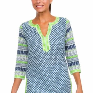 Mixed Message - Cotton Beaded Tunic (Navy/Green)