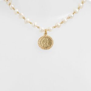 Elegant Pearl Necklace & Medallion Charm Pendant